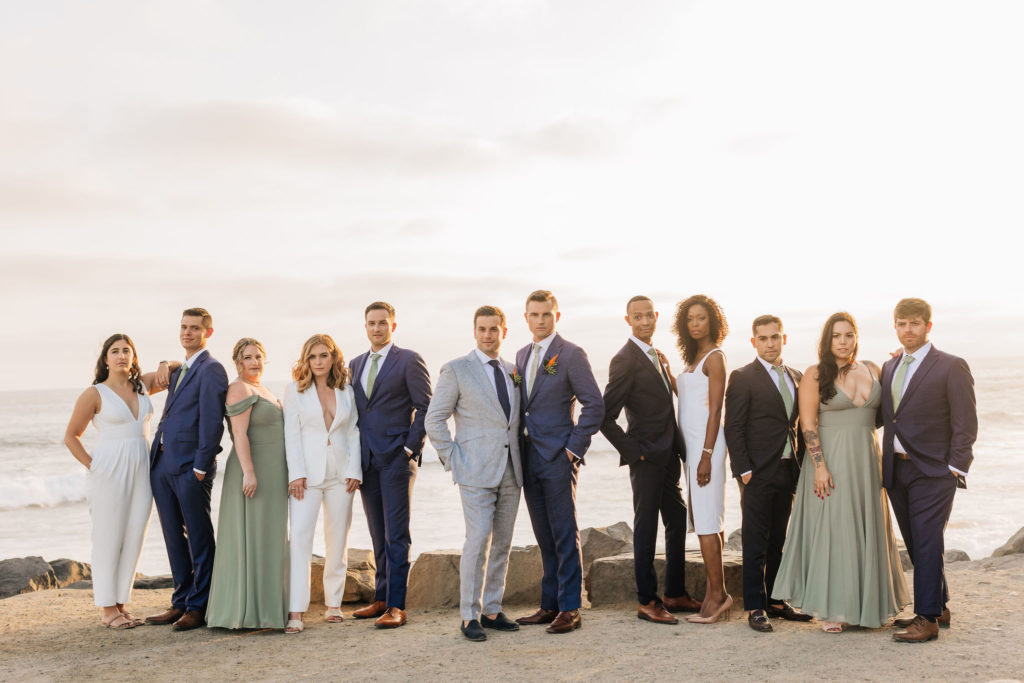 Wedding party group photo at the Ocean Institute in Dana Point