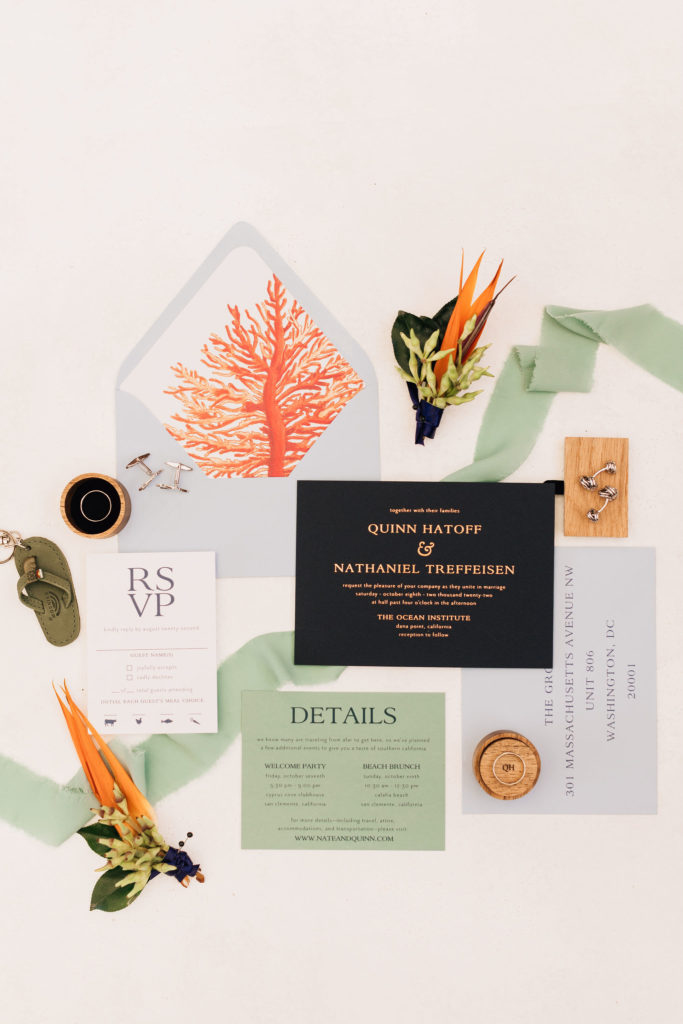 Invitation flatlay created by Roseville Designs and photographed by Jenna Betchholt Photography